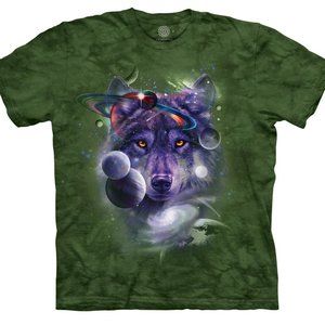 Wolf Of The Cosmos Space Galaxy Stars Moon Wolves Green Mountain T-Shirt S